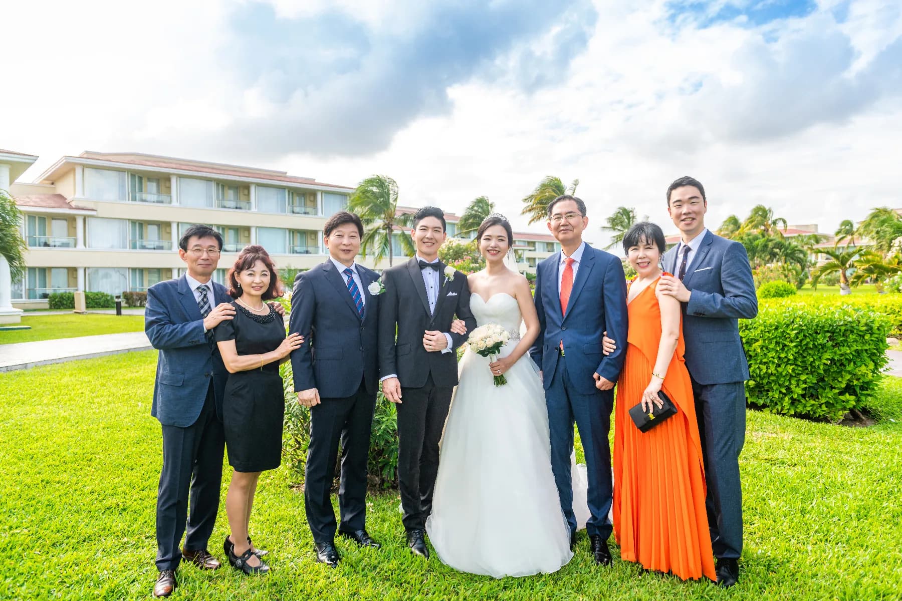 Family group photo at a Cancun resort wedding